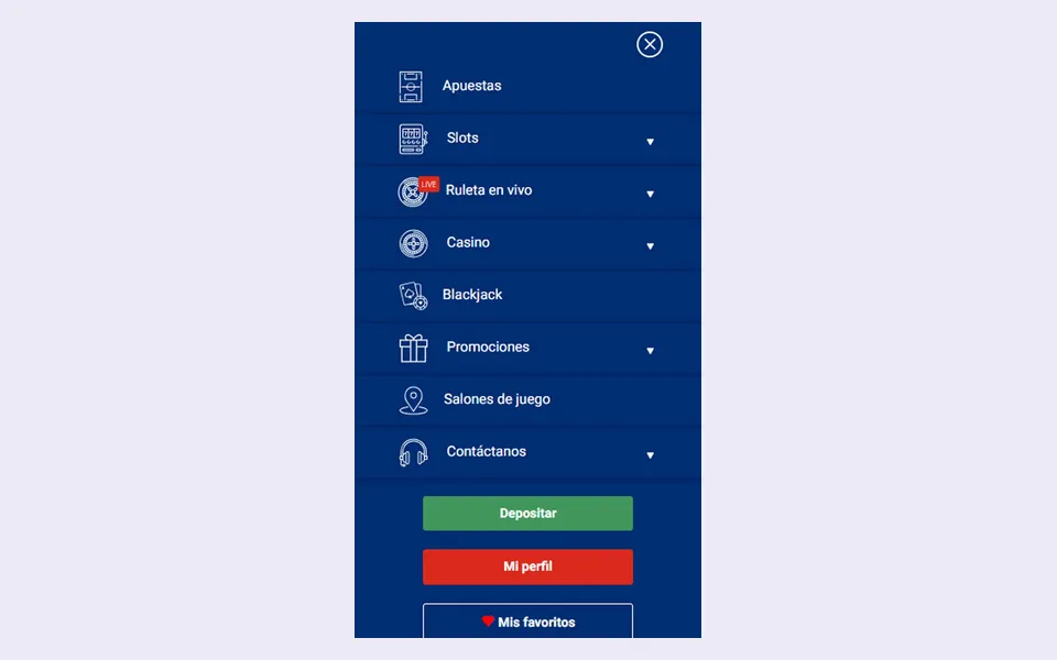 Captura de la app de Jokerbet en la App Store de España: menú de cuenta